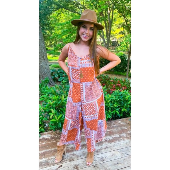 CES FEMME Ethnic Print Cami Jumpsuit